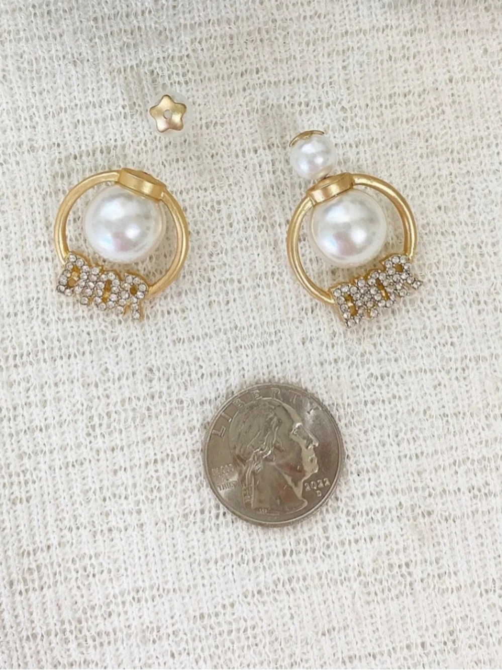 D1OR fashion Gold Pearl & Crystal Hoop Earrings - Womens Jewelry